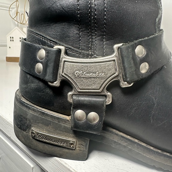 **SOLD**Milwaukee Leather Men’s Black Harness Boots 10.5 Moto Biker Western - Picture 6 of 9